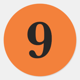 Number Nine planning simple 9 orange black Classic Round Sticker