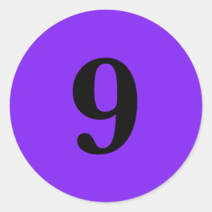 Number Nine planning simple 9 purple black Classic Round Sticker