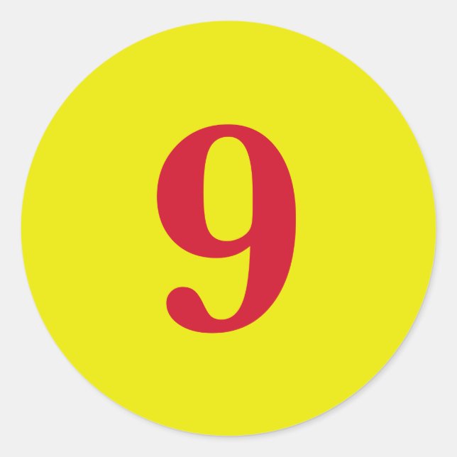 Number Nine planning simple 9 yellow red Classic Round Sticker (Front)