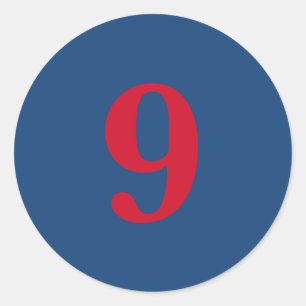Number Nine planning supplies simple 9 navy red Classic Round Sticker