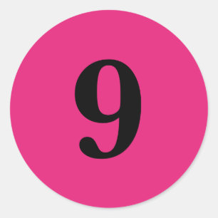 Number Nine planning supplies simple 9 pink black Classic Round Sticker