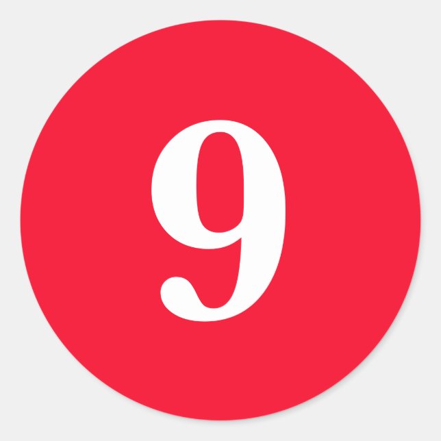 Number Nine planning supplies simple 9 red white Classic Round Sticker (Front)