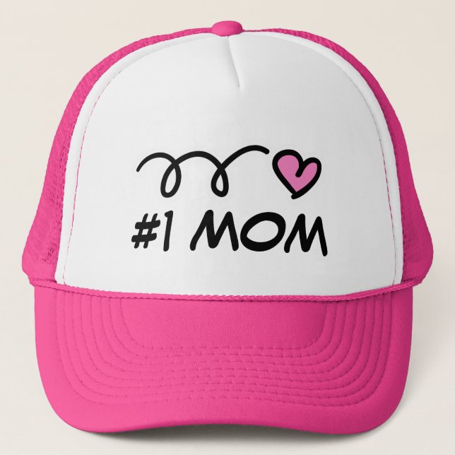 Number one #1 mom trucker hat with cute pink heart (Front)