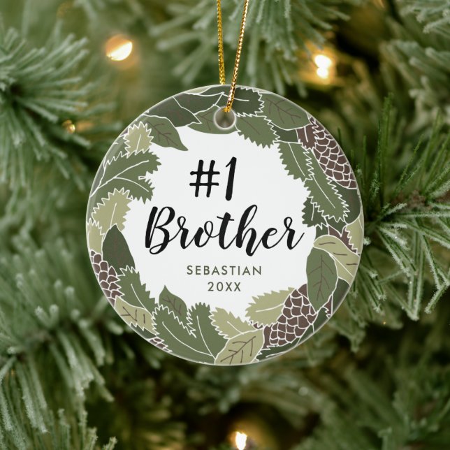 Number One Brother Personalized Best Bro Wreath Ceramic Ornament (Tree)