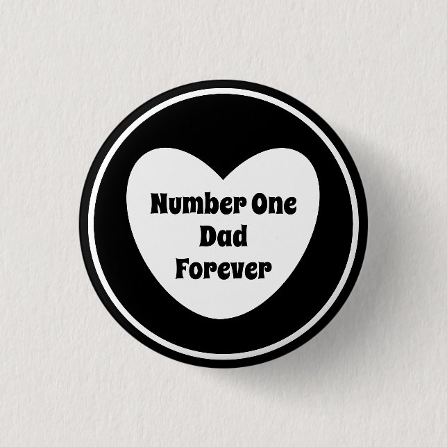 Number One Dad Black and White Modern Heart  1 Inch Round Button (Front)