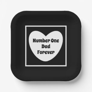 Number One Dad Black and White Modern Heart Square Paper Plate
