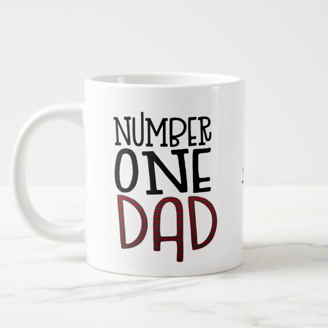 Number One Dad Black Tartan Typography Gift Large Coffee Mug (Left)