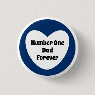 Number One Dad Cute Navy Blue White Heart 1 Inch Round Button