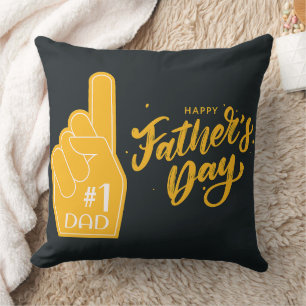 Number One Dad Foam Finger Typography Throw Pillow