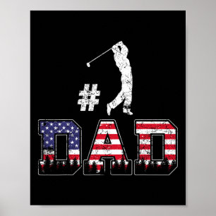 Number One Dad Golf-shirt Father Day American Flag Poster