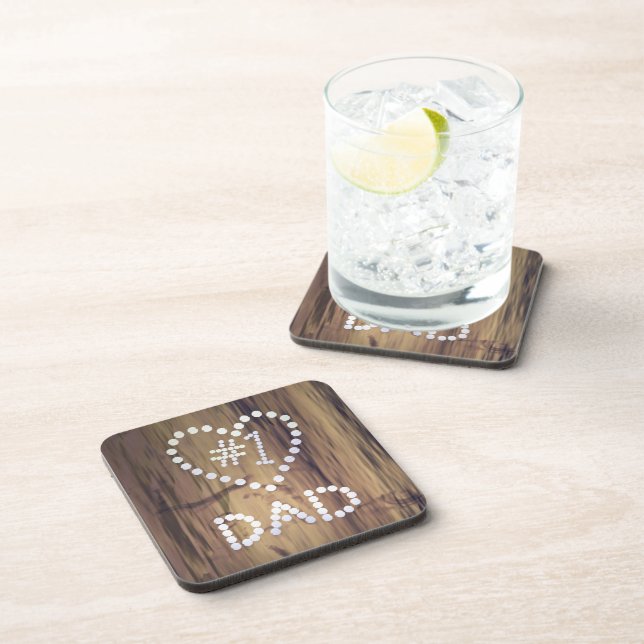 Number One Dad on Wood-look Background Coaster (Right Side)
