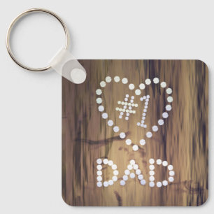 Number One Dad on Wood-look Background Keychain