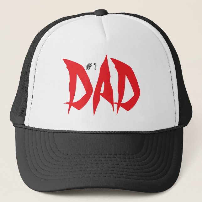 Number One Dad Red And Black Cool Trucker Hat (Front)