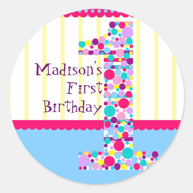 Number One, First Birthday Sticker (Front)