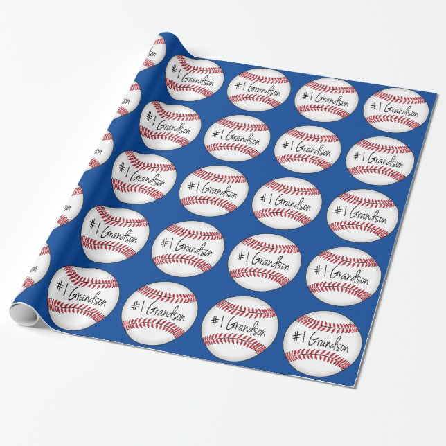 Number One Grandson on Baseball Wrapping Paper (Unrolled)