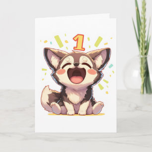 Number One Happy Dog Anime Holiday Card