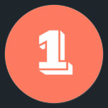 Number One Large Round Tomato Red Stickers by Janz<br><div class="desc">Custom Number Designs by Janz © 2008-2017 Jan Fitzgerald. All rights reserved. Graphic Design,  Artwork,  & Photography by Jan & Michael Fitzgerald.</div>