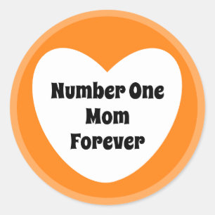 Number One Mom Cute Orange White Heart Classic Round Sticker