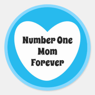 Number One Mom Cute Sky Blue White Heart Classic Round Sticker