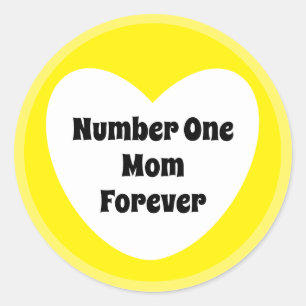 Number One Mom Cute Yellow White Heart Classic Round Sticker