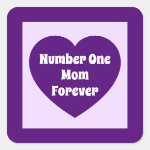 Number One Mom Dark Purple Modern Cute Heart Square Sticker