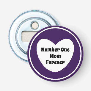 Number One Mom Dark Purple Modern White Heart Bottle Opener