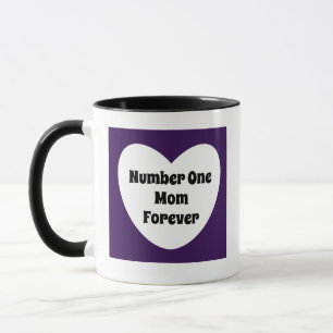 Number One Mom Dark Purple Modern White Heart Mug