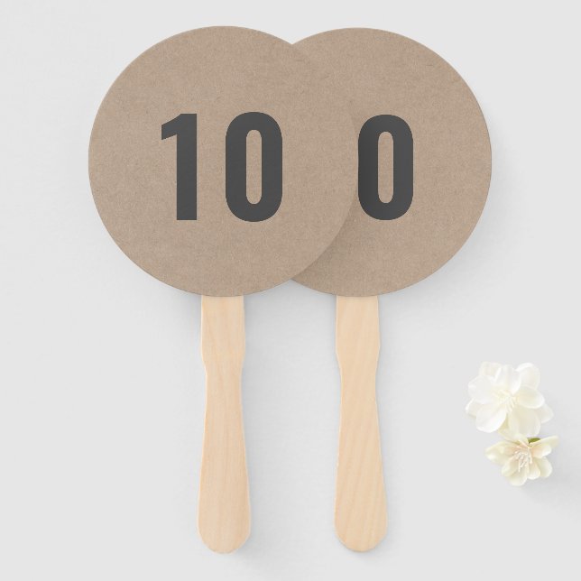 Number Paddle | Modern Rustic Kraft Simple Score Hand Fan (Front and Back)
