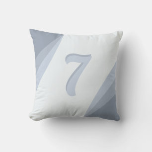 Number Seven on Silver Grey Blue Shades Throw Pillow