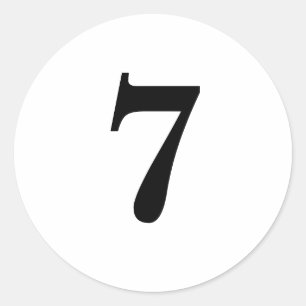 Number Seven planning simple 7 white black Classic Round Sticker