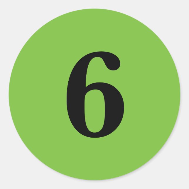 Number Six planning simple 6 green black Classic Round Sticker (Front)
