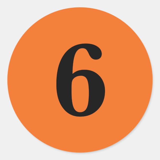 Number Six planning simple 6 orange black Classic Round Sticker (Front)