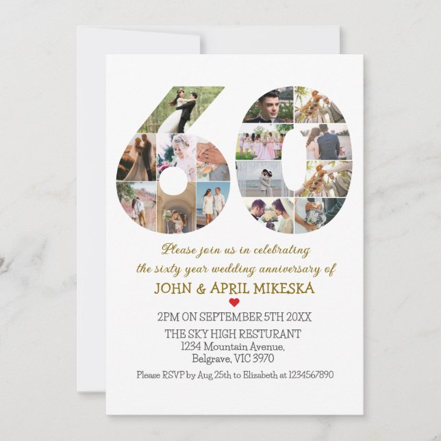 Number Sixty Custom Photo Wedding Anniversary Invitation (Front)