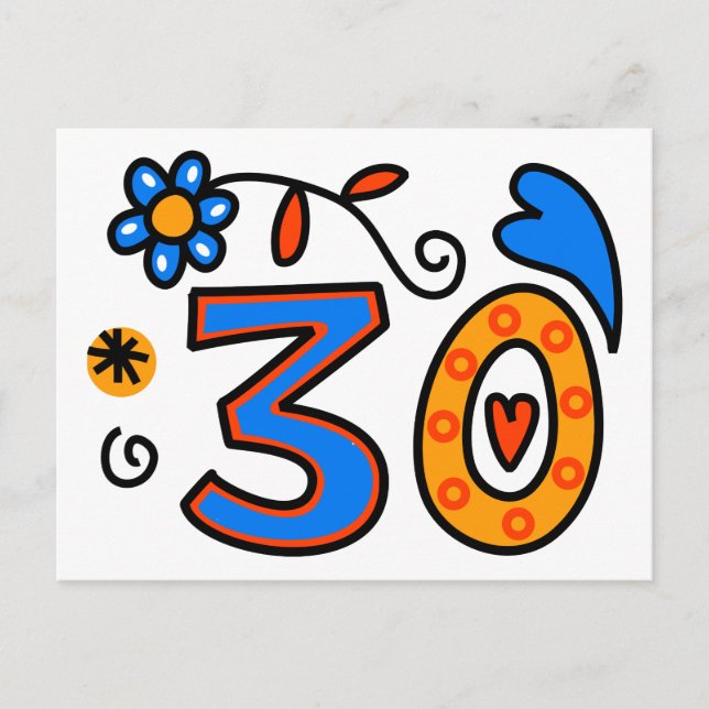 Number Thirty Cartoon Birthday Age Postcard (Front)