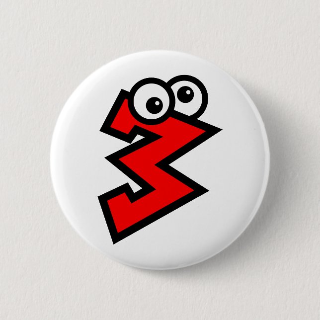 Number Three 2 Inch Round Button (Front)