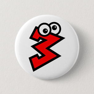 Number Three 2 Inch Round Button