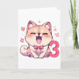 Number Three Cute Anime Dog Holiday Card