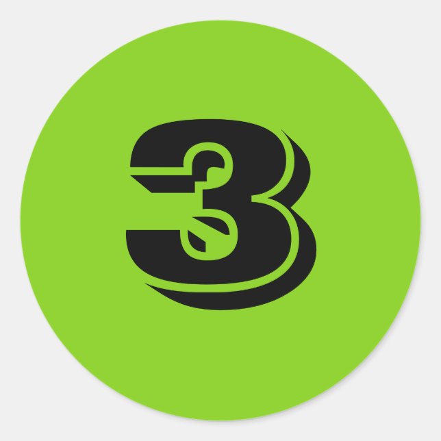 Number Three Large Round Green Stickers by Janz (Front)