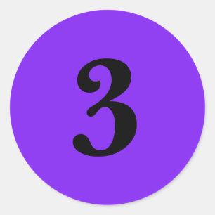 Number Three planning simple 3 purple black Classic Round Sticker