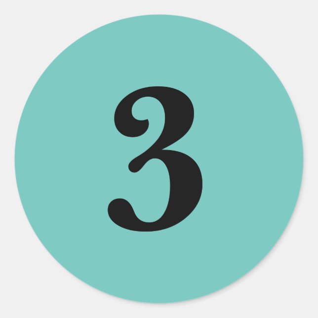 Number Three planning supplies simple 3 aqua black Classic Round Sticker (Front)