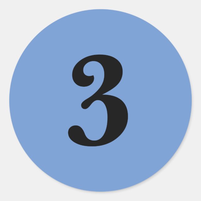 Number Three planning supplies simple 3 blue black Classic Round Sticker (Front)