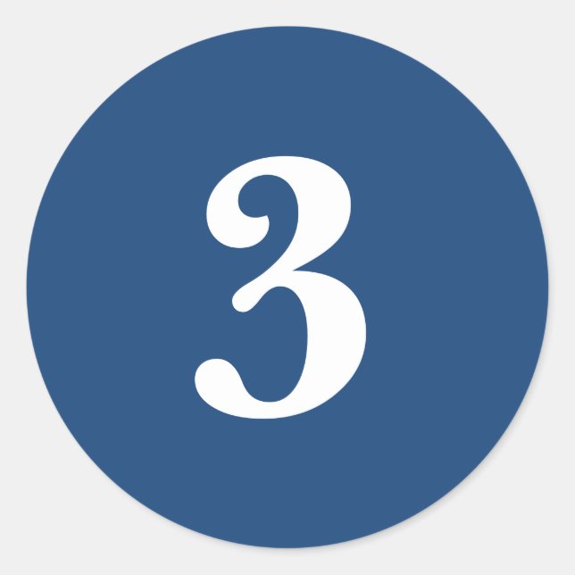 Number Three planning supplies simple 3 navy white Classic Round Sticker (Front)