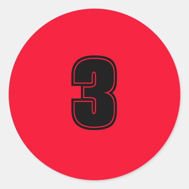 Number Three planning supplies simple 3 red black Classic Round Sticker (Front)