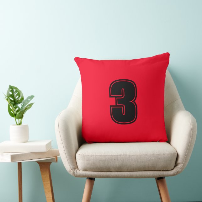 Number Three Red Black Home Decor Grade A Cotton Throw Pillow (Chair)