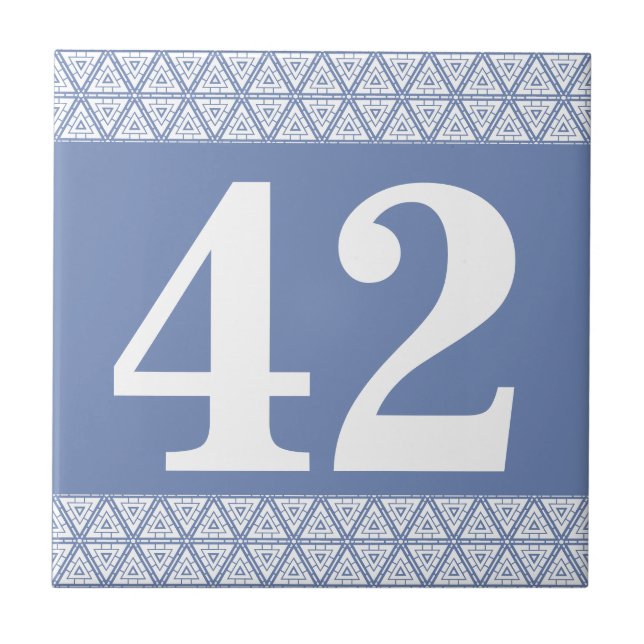 Number Tile geometric border blue and white (Front)
