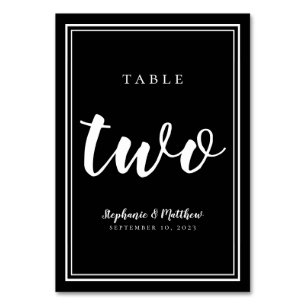 Number Two Black & White Wedding Simple Modern Table Number