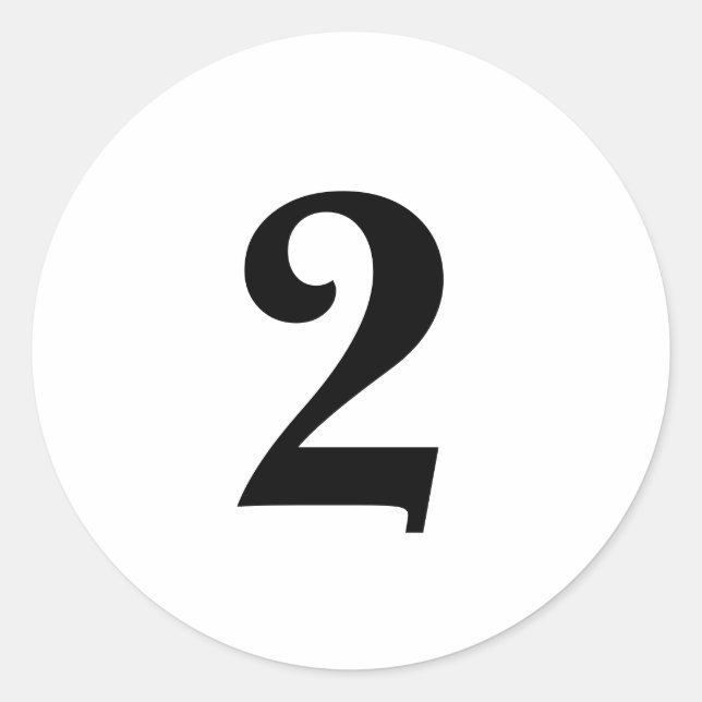 Number Two planning supplies simple 2 white black Classic Round Sticker (Front)
