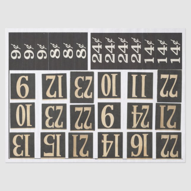 Numbered Junk Journal Elements Tissue Paper (Front)