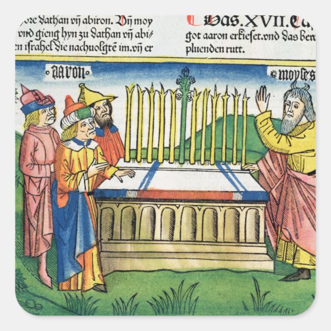 Numbers 17 1-11 Aaron's staff blooms on the altar, Square Sticker (Front)