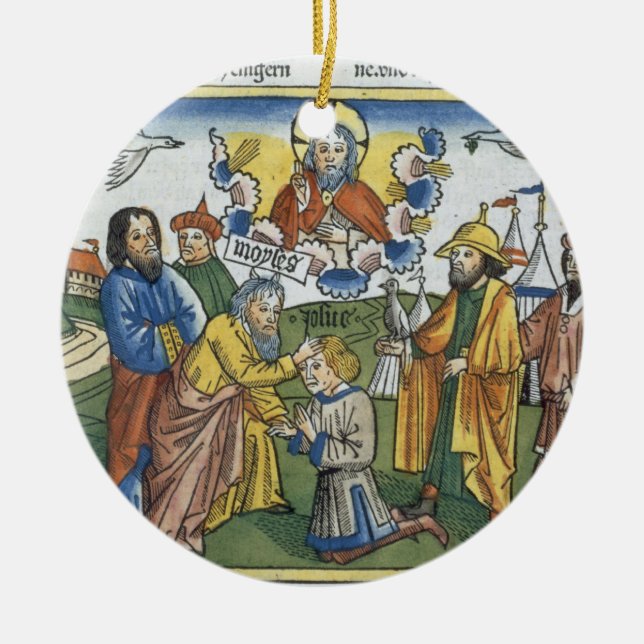 Numbers 27 18-23 Moses lays his hand upon Joshua, Ceramic Ornament (Front)